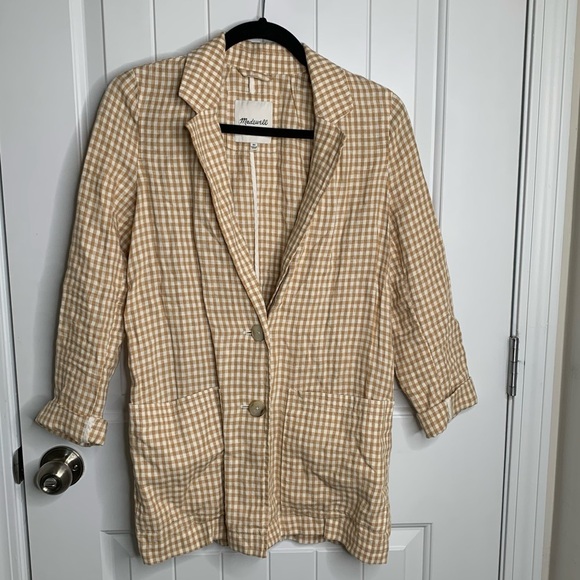 Madewell yellow gingham check linen dorset blazer jacket size XS‎ - Picture 2 of 6
